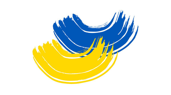 Ukrainian national flag in grunge style. Painted with a brush stroke flag of Ukraine. Vector illustration