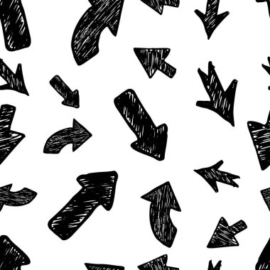 Beyaz arka planda siyah el okları çizilmiş pürüzsüz desen. Vektör illüstrasyonu