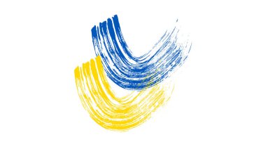 Grunge tarzında Ukrayna ulusal bayrağı. Ukrayna 'nın fırça darbesi bayrağıyla boyanmış. Vektör illüstrasyonu