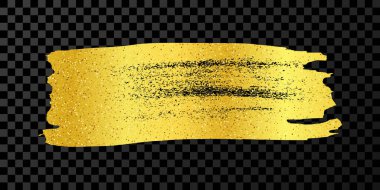 Gold brush stroke. Hand drawn ink spot isolated on dark background. Vector illustration
