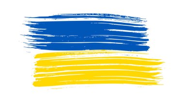 Grunge tarzında Ukrayna ulusal bayrağı. Ukrayna 'nın fırça darbesi bayrağıyla boyanmış. Vektör illüstrasyonu