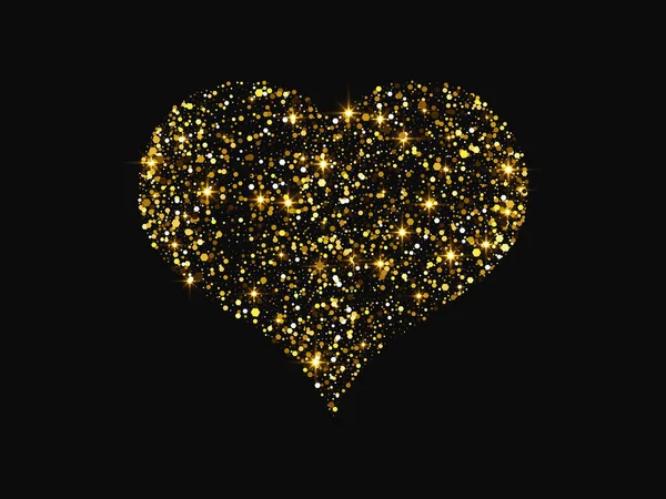 Gouden Glitterhart Met Gloeiend Glanzend Effect Donkere Achtergrond Symbool Van — Stockvector