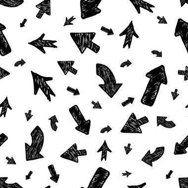 Beyaz arka planda siyah el okları çizilmiş pürüzsüz desen. Vektör illüstrasyonu