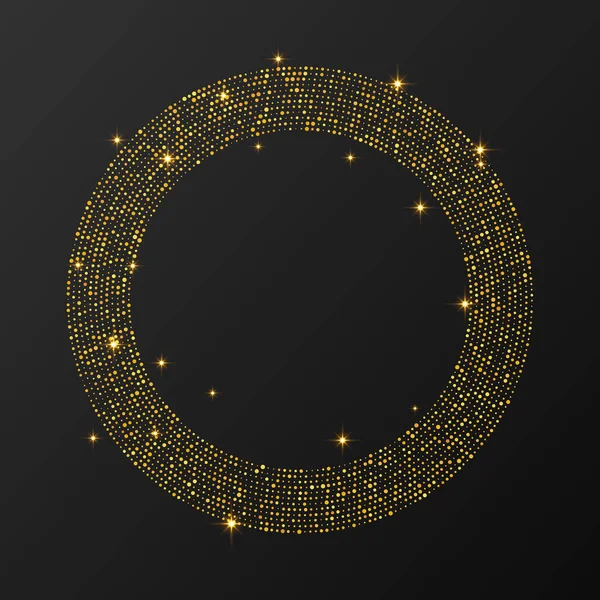 Abstract Goud Gloeiende Halftoon Gestippelde Achtergrond Gouden Glitterpatroon Cirkelvorm Cirkel — Stockvector