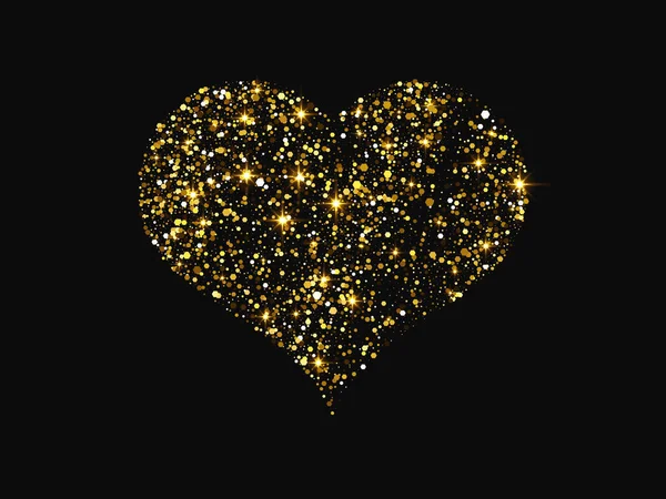 Gold Glitter Heart Glowing Shiny Effect Dark Background Symbol Love — Stockvektor