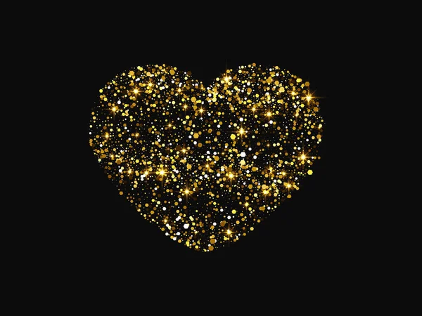 Zlaté Třpytivé Srdce Zářivým Zářivým Efektem Tmavém Pozadí Symbol Lásky — Stockový vektor