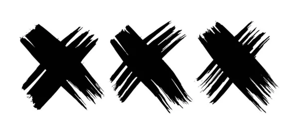Handgetekende Borstel Kruis Symbool Set Van Zwarte Schets Kruis Symbolen — Stockvector