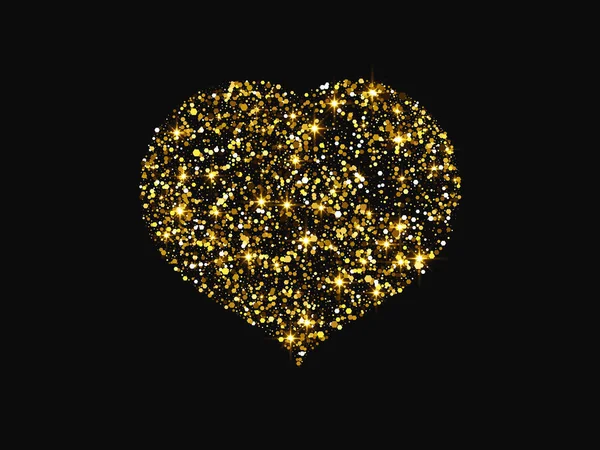 Zlaté Třpytivé Srdce Zářivým Zářivým Efektem Tmavém Pozadí Symbol Lásky — Stockový vektor