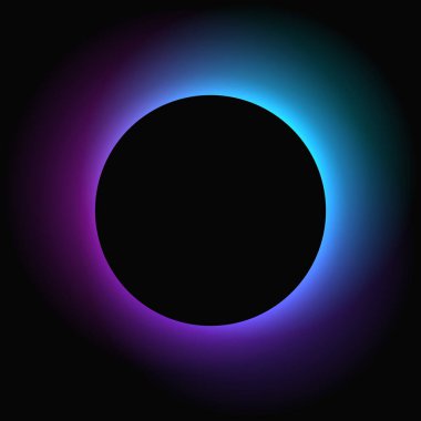 Circle illuminate frame with gradient. Blue and purple round neon banner isolated on black background. Vector illustration