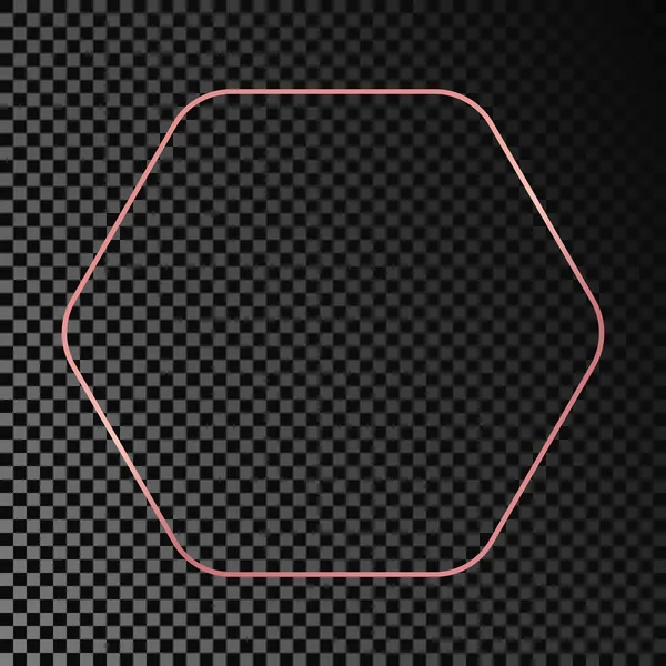 玫瑰金光闪闪的圆形六边形框架隔离在黑暗透明的背景 具有发光效果的新框架 矢量说明 — 图库矢量图片