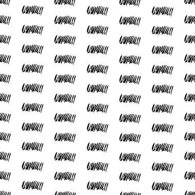 Beyaz arka planda soyut şekillerde siyah kalem fırça darbeleriyle kusursuz desen. Vektör illüstrasyonu