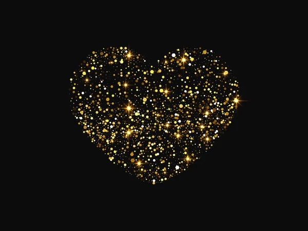 Gold Glitter Heart Glowing Shiny Effect Dark Background Symbol Love — Stockový vektor