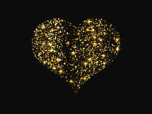 Gold Glitter Heart Glowing Shiny Effect Dark Background Symbol Love — Archivo Imágenes Vectoriales