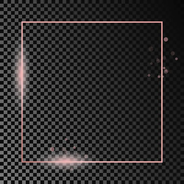 玫瑰金光闪闪的正方形框架隔离在黑暗透明的背景上 具有发光效果的新框架 矢量说明 — 图库矢量图片