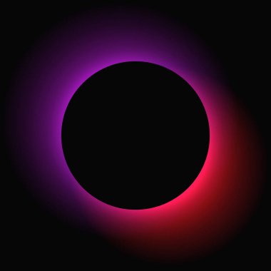Circle illuminate frame with gradient. Purple and pink round neon banner isolated on black background. Vector illustration