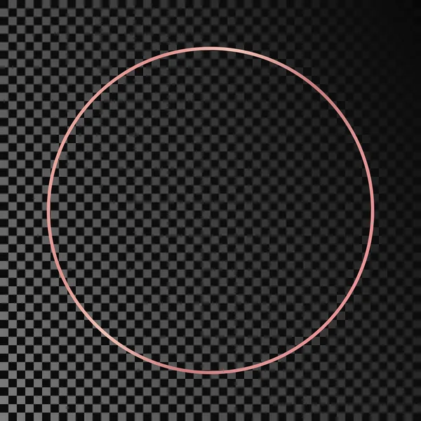 Rose Goud Gloeiende Cirkel Frame Geïsoleerd Donkere Transparante Achtergrond Glanzend — Stockvector