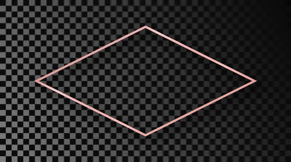 Rose Gold Glowing Rhombus Shape Frame Shadow Isolated Dark Transparent — Vector de stock