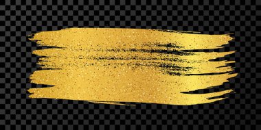 Gold brush stroke. Hand drawn ink spot isolated on dark background. Vector illustration