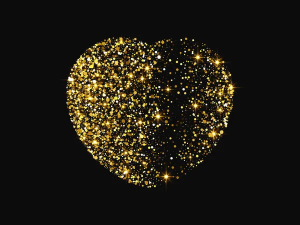 Gold Glitter Heart Glowing Shiny Effect Dark Background Symbol Love — Stock Vector