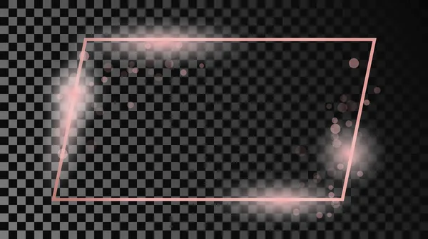 玫瑰金光闪闪的矩形框架隔离在黑暗透明的背景 具有发光效果的新框架 矢量说明 — 图库矢量图片