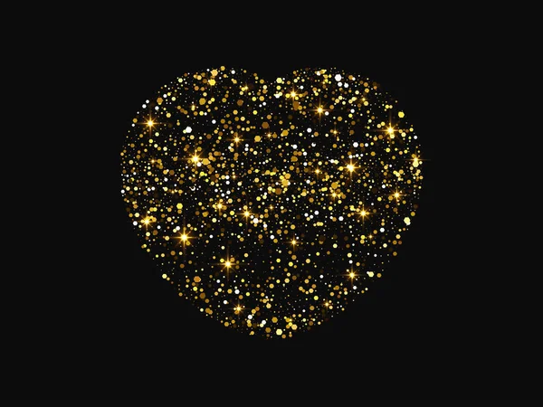 Gold Glitter Heart Glowing Shiny Effect Dark Background Symbol Love — Vetor de Stock