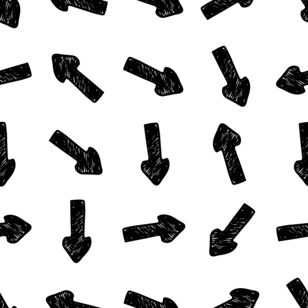 Modèle Sans Couture Avec Des Flèches Noires Dessinées Main Sur — Image vectorielle
