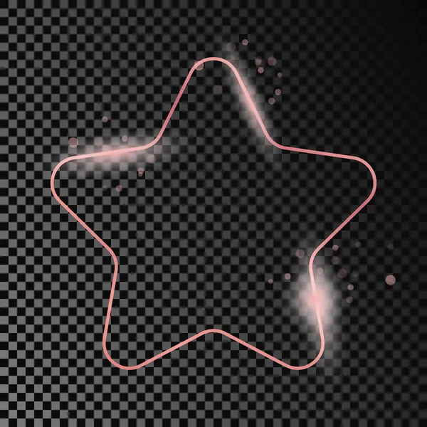 Rose Gold Glowing Rounded Star Shape Frame Isolated Dark Transparent — Stockvector