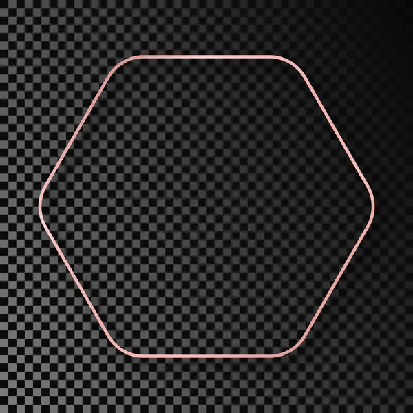 Rose Gold Glowing Rounded Hexagon Frame Shadow Isolated Dark Transparent — Stock vektor