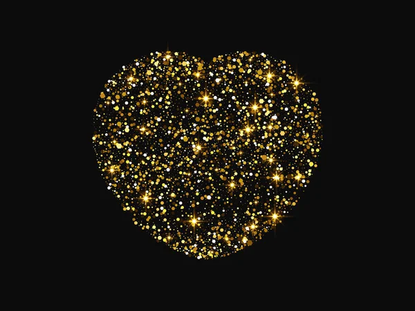 Gold Glitter Heart Glowing Shiny Effect Dark Background Symbol Love — Vetor de Stock