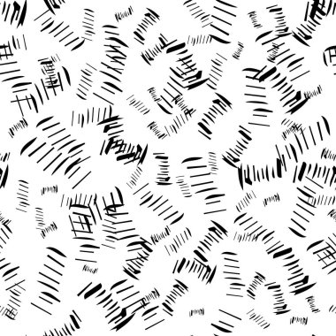 Beyaz arka planda soyut şekillerde siyah kalem fırça darbeleriyle kusursuz desen. Vektör illüstrasyonu