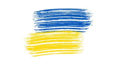 Grunge tarzında Ukrayna ulusal bayrağı. Ukrayna 'nın fırça darbesi bayrağıyla boyanmış. Vektör illüstrasyonu