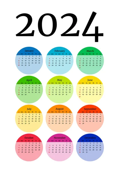 Calendar 2024 Isolated White Background Sunday Monday Business Template Vector — Vettoriale Stock