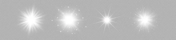 Light Effect Lens Flares Set Four White Glowing Lights Starburst — Stock Vector