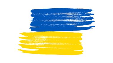 Grunge tarzında Ukrayna ulusal bayrağı. Ukrayna 'nın fırça darbesi bayrağıyla boyanmış. Vektör illüstrasyonu