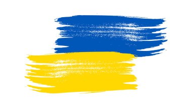 Grunge tarzında Ukrayna ulusal bayrağı. Ukrayna 'nın fırça darbesi bayrağıyla boyanmış. Vektör illüstrasyonu