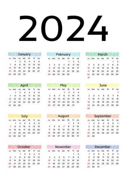 Calendar 2024 Isolated White Background Sunday Monday Business Template Vector — Stock Vector