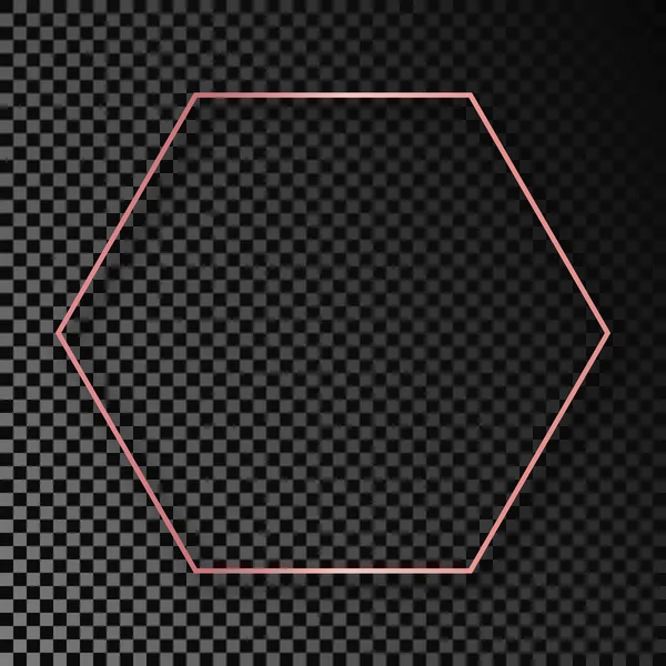 Rose Gold Glowing Hexagon Frame Shadow Isolated Dark Transparent Background — 스톡 벡터