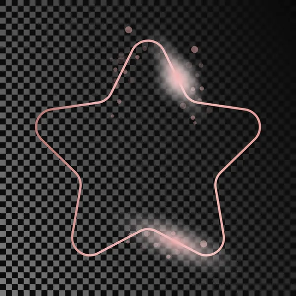 Rose Gold Glowing Rounded Star Shape Frame Isolated Dark Transparent — ストックベクタ