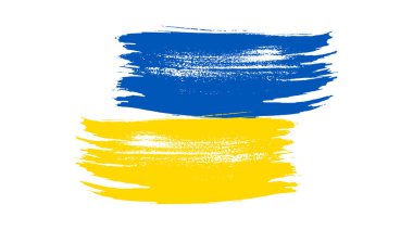 Grunge tarzında Ukrayna ulusal bayrağı. Ukrayna 'nın fırça darbesi bayrağıyla boyanmış. Vektör illüstrasyonu