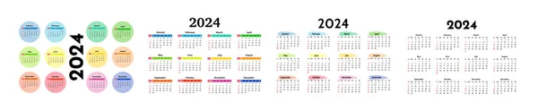 Soubor Čtyř Kalendářů Pro Rok 2024 Izolovaných Bílém Pozadí Neděle — Stockový vektor