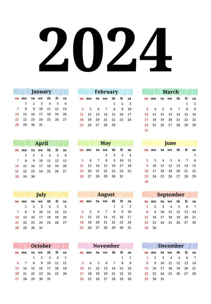 Calendar 2024 Isolated White Background Sunday Monday Business Template Vector — 스톡 벡터
