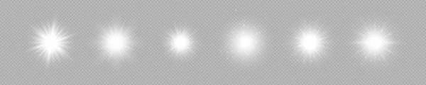 Efecto Luminoso Las Bengalas Set Seis Luces Blancas Resplandecientes Con — Vector de stock