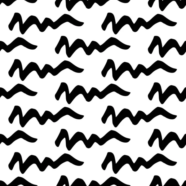 Seamless Pattern Black Wavy Grunge Brush Strokes Abstract Shapes White —  Vetores de Stock
