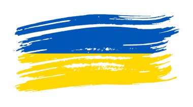 Grunge tarzında Ukrayna ulusal bayrağı. Ukrayna 'nın fırça darbesi bayrağıyla boyanmış. Vektör illüstrasyonu