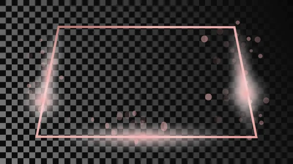 玫瑰金光闪闪的梯形框架隔离在黑暗透明的背景 具有发光效果的新框架 矢量说明 — 图库矢量图片