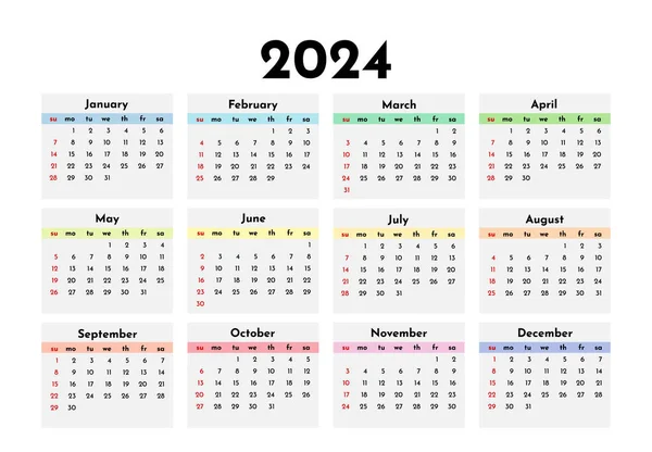 Ημερολόγιο Για 2024 Απομονωμένο Λευκό Φόντο Από Κυριακή Δευτέρα Επιχειρηματικό — Διανυσματικό Αρχείο
