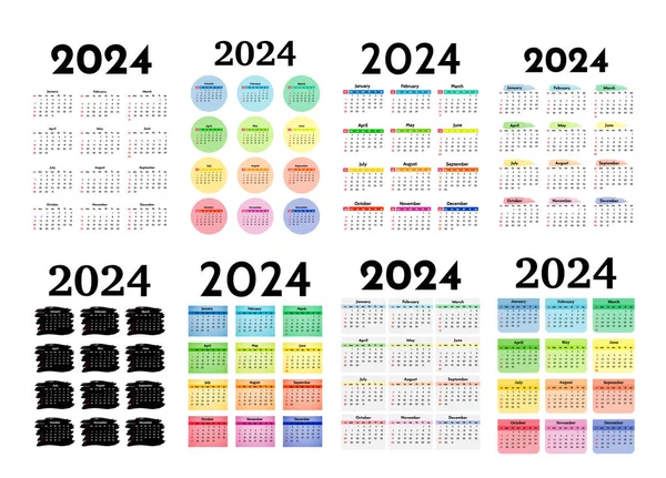 Set Van Acht Verticale Kalenders Voor 2024 Geïsoleerd Een Witte — Stockvector