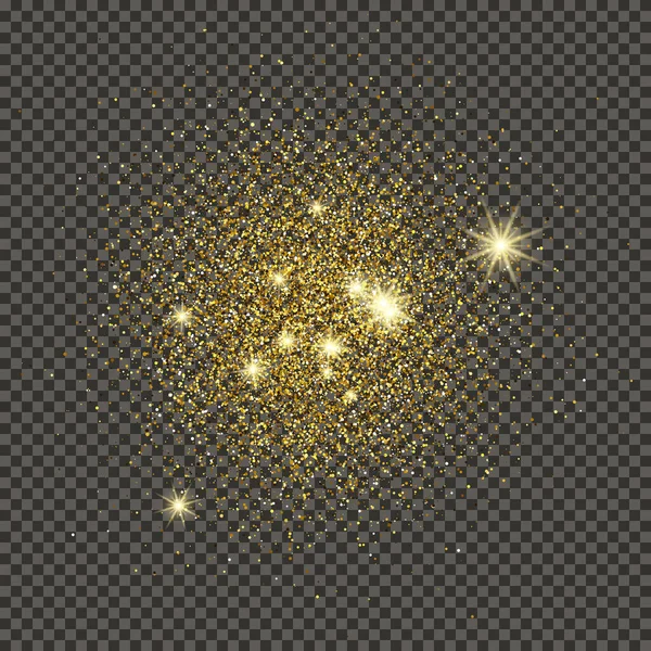 Gold Glittering Dust Gray Transparent Background Dust Gold Glitter Effect — Stockvector