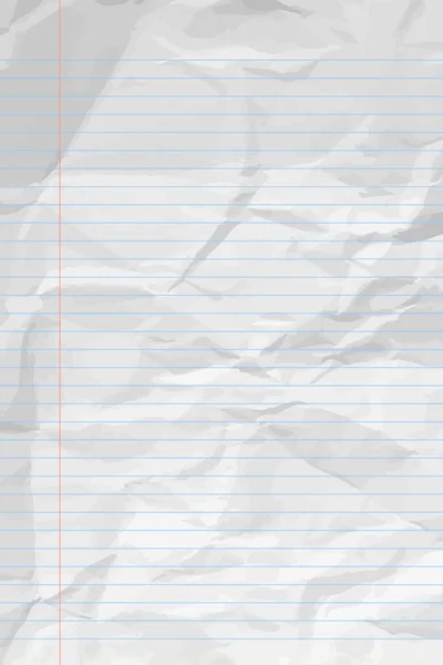 Papel Cuaderno Blanco Magro Arrugado Con Líneas Plantilla Papel Vacía — Vector de stock