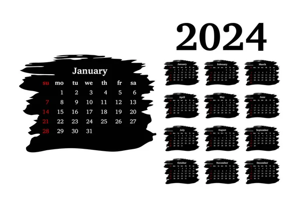 Kalender Untuk 2024 Terisolasi Pada Latar Belakang Putih Minggu Sampai - Stok Vektor